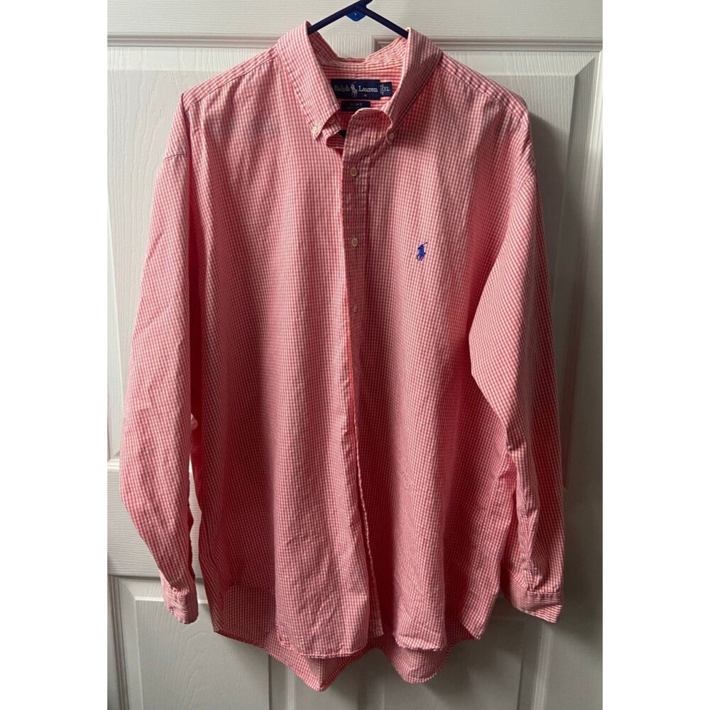 Ralph Lauren Blake Button Down Shirt Men XL Red Gingham Long Sleeve Cotton